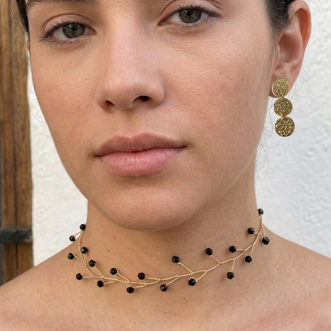 Choker Claire gargantilla dorada cristales artesanal hecho a mano Espana Hanalima
