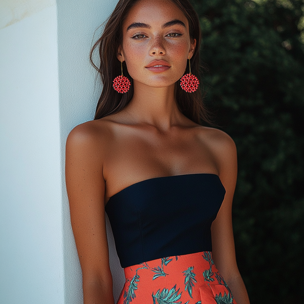 Pendientes Caelia Coral artesanos largos dorados invitada boda primavera verano